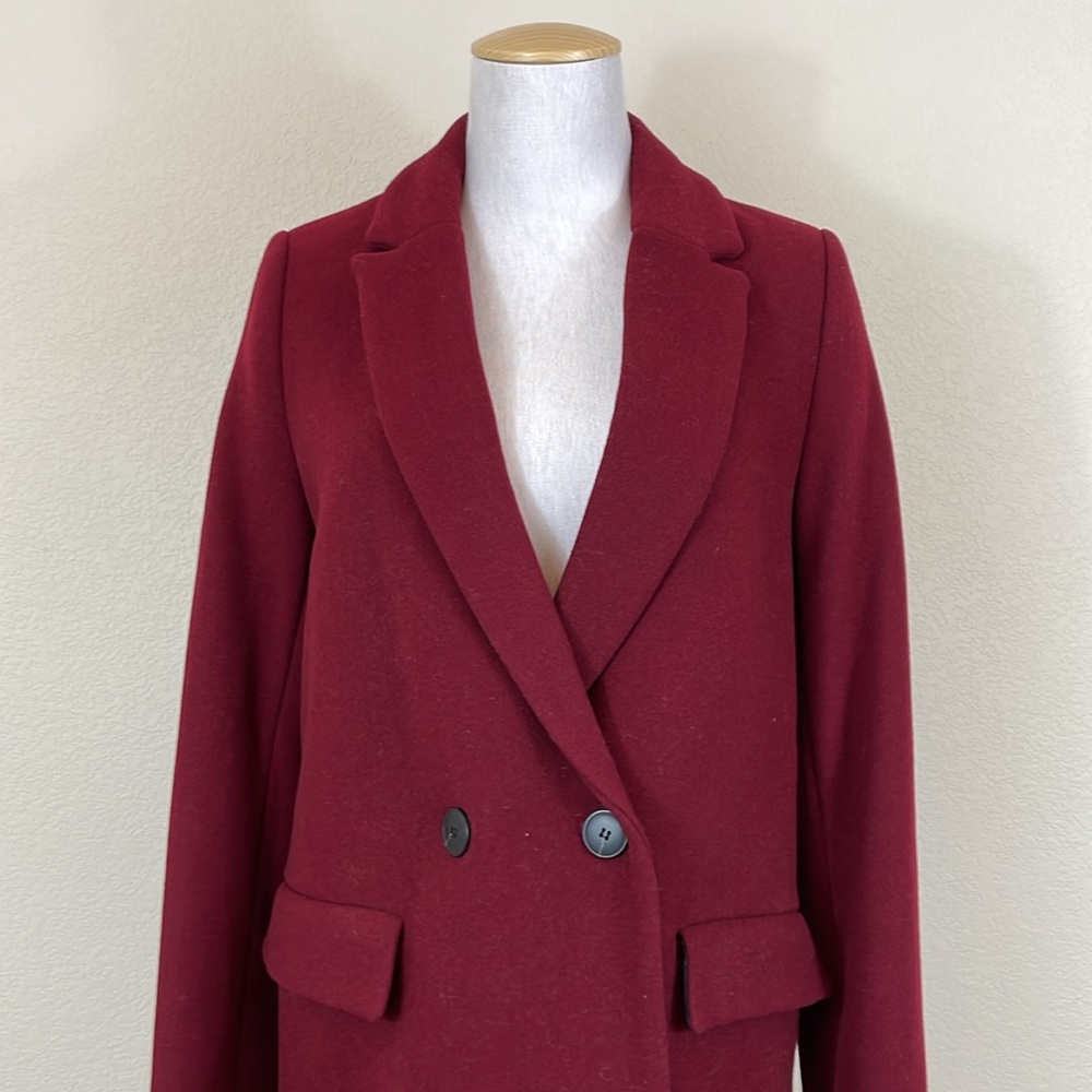 Trf collection Zara maroon deep v wool coat size small - Picture 2 of 12